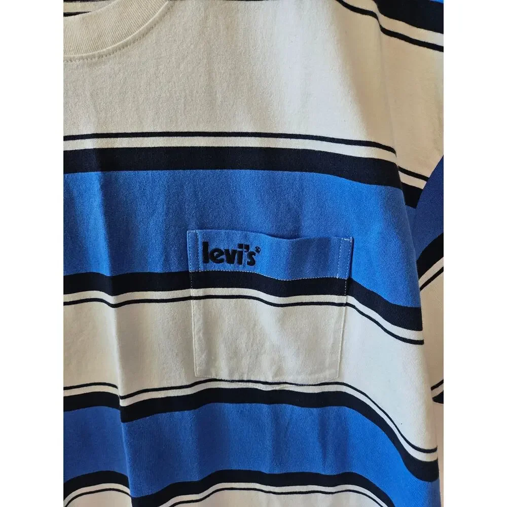 Levi's Oversized Baggy Shirt Striped Blue White Medium